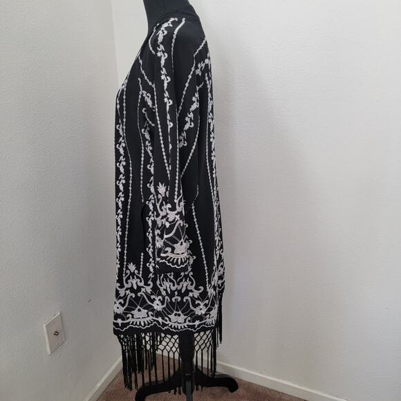 Topshop Kimono Open‎ Front Cardigan Embroidered Fringe Long Sleeve Witchy Sz 8 - Picture 9 of 15